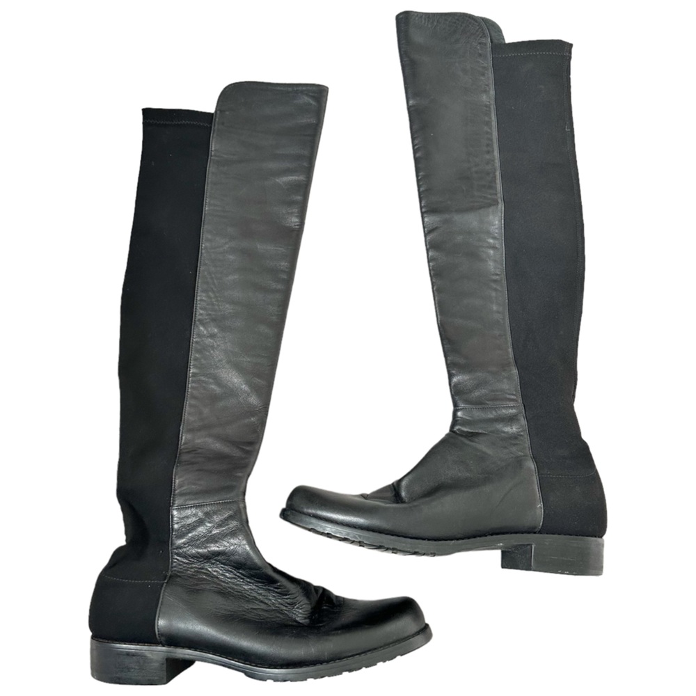 Stuart Weitzman Keelan City 50/50 Over The Knee Leather Black Boots Size 7.5